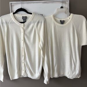 Vintage Cardigan Sweater Set from the 80’s!!!
Made in USA Ivory. Pearl Buttons.
